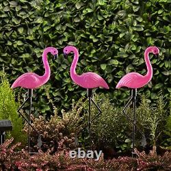 Solar Powered Pink Flamingo Ornament Set of 3 Garden 53cm Outdoor Light Decor