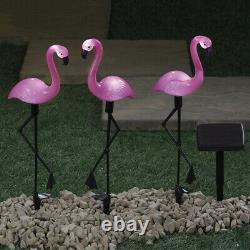 Solar Powered Pink Flamingo Ornament Set of 3 Garden 53cm Outdoor Light Decor