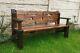 Solid Wood Garden Bench Chunky Rustic Dark Oak Stained Outdoor Patio Furniture