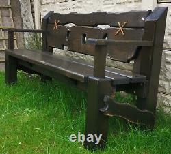 Solid Wood Garden Bench Chunky Rustic Dark Oak stained Outdoor Patio Furniture
