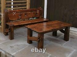 Solid Wood Garden Bench Chunky Rustic Dark Oak stained Outdoor Patio Furniture