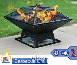 Square Fire Pit BBQ Grill Outdoor Garden Firepit Brazier Stove Patio Heater