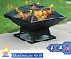 Square Fire Pit Bbq Grill Outdoor Garden Firepit Brazier Stove Patio Heater