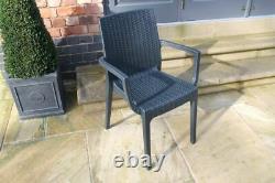 Stackable Rattan Garden Table & Chairs Set Grey Outdoor/indoor Patio Furniture