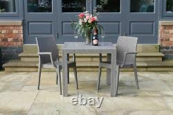 Stackable Rattan Garden Table & Chairs Set Grey Outdoor/indoor Patio Furniture