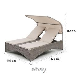 Sun Bed Lounger Garden Patio Outdoor Canopy daybed Reclinable Rattan Taupe
