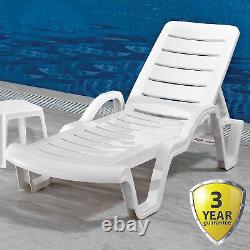 Sun Lounger Outdoor Garden Patio White Plastic Wipe Clean Reclining Relaxer Bed