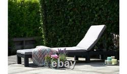 Sun Lounger Recliner Chair Garden Patio Pool Cushions Keter Daytona Polyrattan