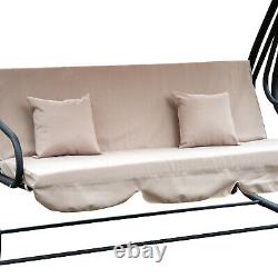 Swing Chair Garden Hammock Convertible Canopy Bed 3 Seater Steel Beige Patio