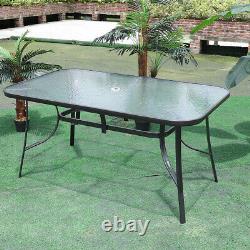 Table & Chairs Set Metal XL Patio Outdoor Dining Garden Parasol Table with Chair