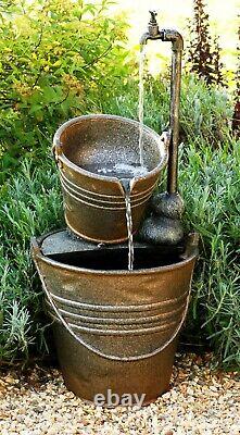 Tap Bucket Indoor Outdoor Patio Tiered Garden Water Feature with LED Lights