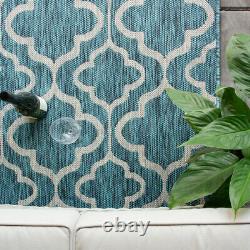 Teal Blue Outdoor Patio Rugs Geometric Home & Garden Summer Budget Mats Washable