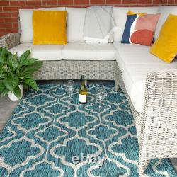 Teal Blue Outdoor Patio Rugs Geometric Home & Garden Summer Budget Mats Washable