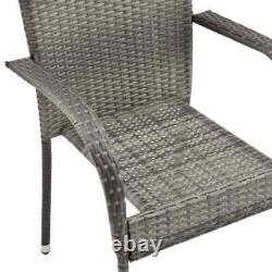 VidaXL 4x Stackable Outdoor Chairs Grey Poly Rattan Patio Garden Dining Seat