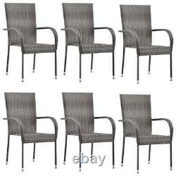 VidaXL 6x Stackable Outdoor Chairs Grey Poly Rattan Patio Garden Dining Seat
