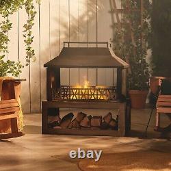 VonHaus Outdoor Fireplace, Fire Pit with Log/Wood Store for Garden, Patio