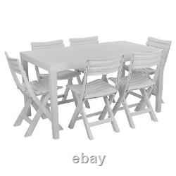 White Garden Plastic Patio Dining Large Table & Folding Chairs Outdoor Furniture