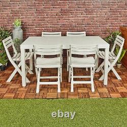 White Garden Plastic Patio Dining Large Table & Folding Chairs Outdoor Furniture