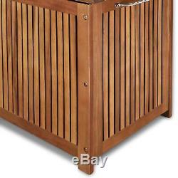Wooden Cushion Box Wheels 117cm Acacia Wood Outdoor Patio Garden Storage Chest