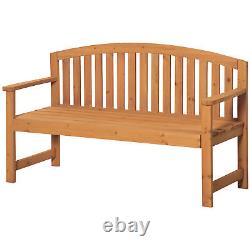 Wooden Garden Bench 2-3 Seater Slatted Seat with Arm for Park Patio Orange