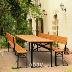 Wooden Garden Table Beer Bench Back Set Outdoor Patio Furniture Seat Party BBQ