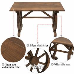Wooden Patio Table Garden Outdoor Dining Water Resistant Rustic Wheel Shape