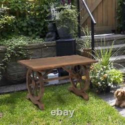 Wooden Patio Table Garden Outdoor Dining Water Resistant Rustic Wheel Shape