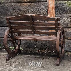 Woodside 2 Seater Wheel Bench, Outdoor Garden Patio Furniture Burnt Stained Wood