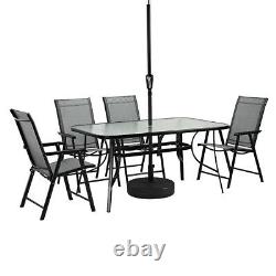 150cm Table En Verre Jardin Rectangle Patio Extérieur Bistro Salle À Manger Avec Trou De Parasol