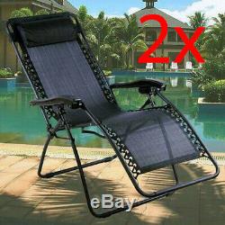 2 X Sun Lounger Outdoor Summer Garden Patio Gravity Chaise Inclinable Lit Reclining