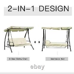 3 Seater Swing Chair 2-en-1 Hammock Bed Patio Jardin Coussin Extérieur Avec Canopy