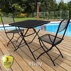 3pc Folding Bistro Set Outdoor Garden Patio Furniture Table & 2 Chaises Assises