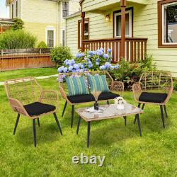 4 Pcs Outdoor Garden Wicker Rattan Furniture Set Loveseat Chaise Patio Ensemble De Table