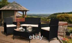 4pc Rattan Garden Patio Furniture Set Outdoor 2 Chairs 1 Sofa & Coffee Table
