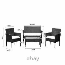 4pcs Patio Ratten Garden Furniture Set Table & Chaise Sofa Cushion Outdoor Indoor