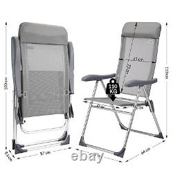 4x Chaise de jardin en aluminium à dossier haut gris pliant Mobilier de camping extérieur de patio