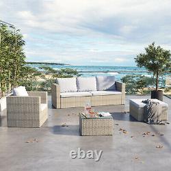 4x Rattan Garden Furniture Set Corner Lounge Outdoor Canapé Chaise Tabouret Patio Gris