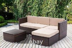 5pcs Rattan Garden Meubles Extérieurs Patio Sofa Ensemble Chaises Avec Table En Verre