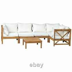 6 Pcs Cadre En Bois Extérieur Patio Garden Corner Sofa Set With Cushions Table Basse