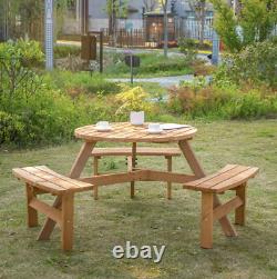 6 Seater Garden Furniture Set Table Ronde Et 3 Banquettes Patio Extérieur En Bois