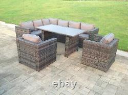 8 Places Rattan Garden Sofa Dining Table Set Chairs Outdoor Furniture Grey Patio
