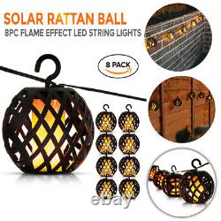 8pc Solar Rattan Ball Flame Effet Led Chaîne De Suspension Patio De Lanterne De Jardin