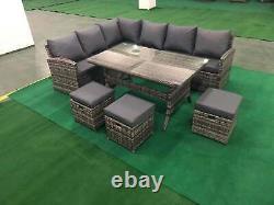 9 Siège Rattan Garden Furniture Corner Sofa Dining Sets Outdoor Patio With Stools