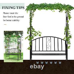 Arche de jardin en métal avec banc 2 places Décoration extérieure Patio 205 H cm