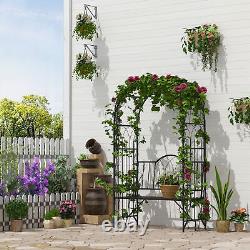 Banc d'arche de jardin avec treillis pour plantes grimpantes, antique noir, pour patio extérieur.
