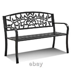Banc de jardin 3 places en fonte avec assise et dossier en métal pour chaise de patio avec accoudoirs pour l'extérieur