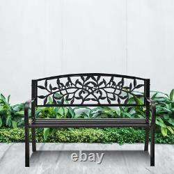 Banc de jardin 3 places en fonte avec assise et dossier en métal pour chaise de patio avec accoudoirs pour l'extérieur
