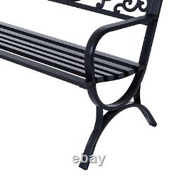 Banc de jardin en métal à deux places pour extérieur, siège de patio, chaise d'ameublement, assise noire