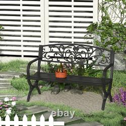 Banc de jardin en métal à deux places pour extérieur, siège de patio, chaise d'ameublement, assise noire