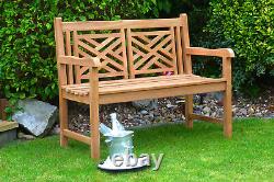 Banc de jardin en teck à deux places avec dossier en bois pour patio extérieur ou chaise en bois à lattes pour l'intérieur